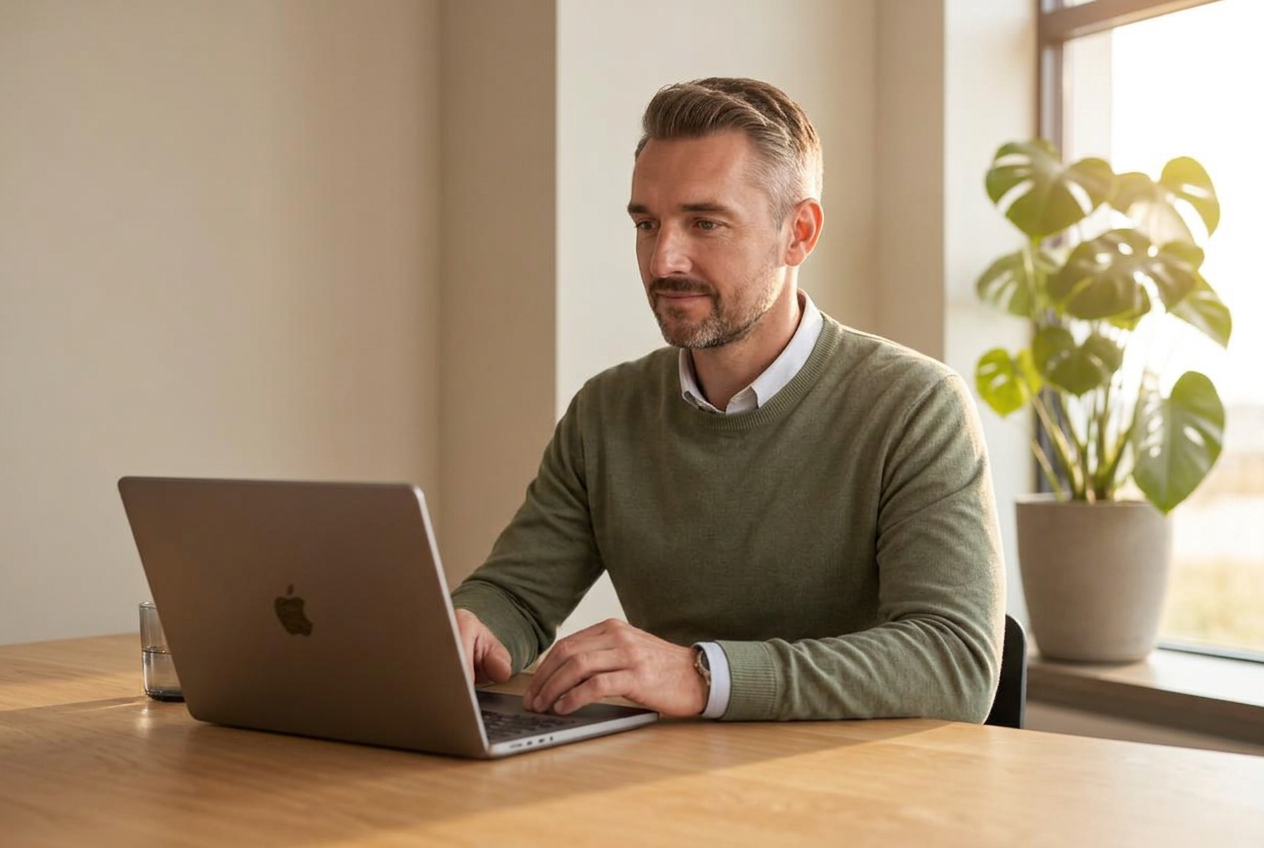 Medarbetare på Melima framför beige vägg i ljust kontor